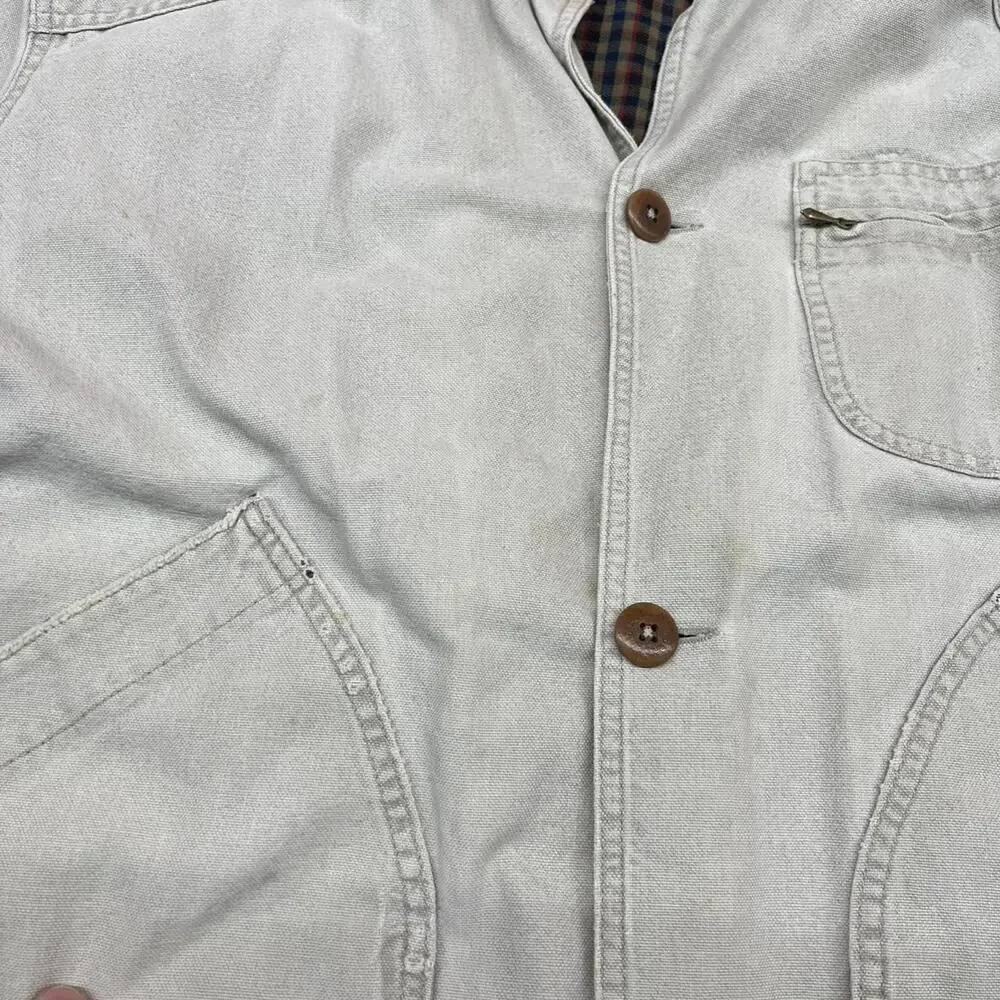vintage l.l. bean beige button down barn chore coat size large - Picture 7 of 8